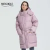 Miegofce Design Vinterrock Kvinnor Parka Isolerad Lös Klipp med Patch Fickor Casual Loose Jacket Stand Collar Hooded 210819