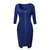 Dames Sexy Lange Mouwen Rits Bodycon Jurk Mode Midi Vrouwelijke Party Club Avond Potlood Office 210518