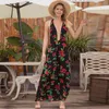 Red Róża Drukuj Damska Summer Sukienka Sexy Bez Rękawów Backless Maxi Długa Kobieta Boho Plaża Elegancka Vestidos Kwiatowy 210427