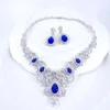 Earrings & Necklace FASHION Romantic Retro BLUE CRYSTAL CZ Zircon Earring Wedding Bride Banquet Formal Dress Jewelry Set