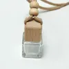 Car Ornaments Essential Oils Diffusers Fragrance Bottles Perfume Bottle Pendant Square Empty Glass Beech Wooden Lid Hanging Decoration TR0020