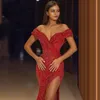 Lässige Kleider, sexy, schulterfrei, ärmellos, rückenfrei, langes Maxikleid, Abschlussball, Hochzeit, Abend, Party, Damen, elegant, hochgeschlitzt, rote Meerjungfrau