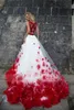 Two Pieces White And Red Quinceanera Dresses With Handmade Flowers Appliques A Line Full Length prom Pageant Gowns Sweet 15 Dress Vestidos De 16 Brithday Party Wear