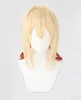 Violet Evergarden Ponytail Braid Buns Blonde Hair Heat Resistant Cosplay Costume Wig Cap Ribbon Y0913290H