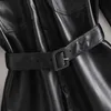 Pu Leather Coat Women Winter Single Breasted Long Sleeve Solid Female With Belt Vintage Pockets Buttons Outwear Ladies Tops 210515