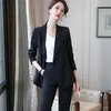 White Pants Suit Temperament Fashion High-End Buiness Formal Long Sleeve Blazer Sets Office Ladies Work Clothes Black 210604