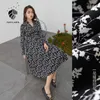 Fansilanen V cou sexy imprimé floral robe de printemps femmes manches évasées bureau noir long boho vacances élégante femme 210607