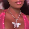 Glaming Big Butterfly hanger ketting strass keten voor vrouwen bling tennischoker Cubaanse link iced out sieraden chokers