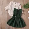 3-24M born Infant Baby Girl Clothes Set Autumn Spring Dot Ruffles Romper Solid Skirts Overalls Toddler Costumes 210515