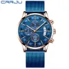 Montres élégantes Hommes Crrju Brand Blue Military Sports Sports Montres occasionnels Casual Mesh Casual Strap Quartz Horloge Reloj Hombre 210517