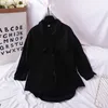 Corduroy Solidna Wiosna Kobiety Topy i Bluzki Bandaż Vinatge Casual Koszule Pojedyncze piersi Blusas Mujer 14291 210415