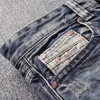 Włoski styl Moda Dżinsy Mężczyźni Wysokiej Jakości Slim Fit Zniszczony Ripped Retro Wash Vintage Patchwork Designer Denim Spodnie MC1U