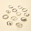 12 pezzi/set anelli a fascia vintage colore argento cuore giunto per donne fascino luna foglia ala geometrica anello nuziale gioielli
