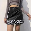 Gotik Yüksek Belli Zip-up Kadın Y2K PU Kısa Etekler Zebra Kürk Lady ile Trendy Harajuku Sıcak Kadın Mini Etek Kış SAIA 210415