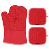 Oven Mitts gray Plastic heat-insulating Polyester cotton material gloves potholders 3 sets of one piece kitchen microwave supplies