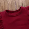 夏の赤ちゃんの女の子の服セットコットン半袖Tシャツ+フラワーストラップドレス+ヘッドバンド3ピース幼児服210611