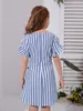 Girls Striped Print Tie Front Flounce Sleeve Dress SHE