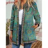 Autumn Winter Cardigan Women's Vintage Ethnic Floral Printed Long Sleeve Tunic Jackets Ladies Loose Outerwear Chic Top Coat 211008