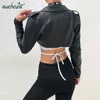 Suchcute PU Couro Casacos para Casaco de Mulheres com Zíper Casaco Feminino Estilo Coreano Modis Preto Outono Harajuku Casaco Feminino 211029