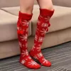 Chaussettes hautes tricotées pour femmes Motifs de vacances de Noël Flocon de neige Bas longs pour les genoux d'hiver Funky Jambières Chaussettes de sol Rouge