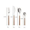 16pcs Stainless Steel Imitation Wooden Handle Cutlery Set Dinnerware Clamp Western Tableware Knife Fork Tea Spoon Silverware 211228