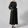 L-5XL Big Taille Sweatshirts Robe Femmes Hiver Automne Mince Taille élastique Haute Solide Noir Long Maxi Pull 210601