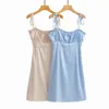 Vintage satin bleu robe de soirée femmes élégant sans manches club longue maxi robe vestidos de fiesta dos nu à lacets robe 210415