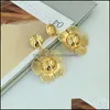 Pendientes Collar Conjuntos de joyas Mejewelry Fashion Dubai Conjunto chapado en oro para mujeres Fiesta de compromiso de flores grandes FHK12174 Entrega de gotas 2021 XD
