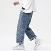 Mäns Jeans 2022 Vår Fashion Cashew Flower Full Print Straight Pants Casual Loose Capris