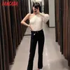 Kadın Moda Bej Büküm Örme Kazak Jumper Kapalı Omuz Kazaklar Chic Tops BE435 210416
