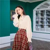Estilo coreano mulher mulher xadrez saia de cintura alta senhoras casuais sereia irregulares sereia estudantes femininos moda streetweat 210421