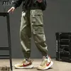 Mens Streetwear Pants Khaki Ribbons Hip Hop 2021 Casual Hip Hop Trousers Multi pockets Joggers Y0927