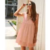 Elegant spets sommarkvinna klänningar Sexig V-nacke Butterfly Sleeve Hollow Out Office Lady Dress Vestidos W279 210526