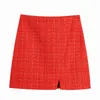 Aonibeier Za Woman Casual Traf Outfits Autumn Tweed Woolen Red Plaid Blazers + Mini Skirt Suits 2 Piece Sets Thick Jacket 211106