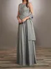 Chiffon Mother of the Bride Dress Silver Gray Draped Bodice and Gathered Skirt