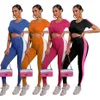 Mode Femmes Survêtements Sexy Crop Top Pantsuit Tenues Deux Pièces Ensemble Jogging Sportsuit Casual Solide À Manches Courtes Sport Vêtements K8671