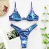 Kvinnor sommar sexig brasiliansk bikini set holografisk glänsande metallisk baddräkt push up vadderad underwire strand baddräkt 210712