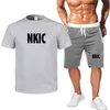 NKIC Brand Tracksuit Men Summer Short Sleeve Casual 100% Cotton Tshirt Shorts Mens Sweatsuit 2PC Tee Tops+Sweatpant Male Set S-2XL