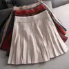 Jesień Zima Krótka plisowana spódnica Kobiety Mini Sweter A-Line Sun High-Waist 210629