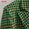 Tangada femmes Vintage vert Plaid Blazer femme à manches longues élégante veste dames vêtements de travail costumes formels 8Y41 211122