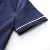 Fashion Navy Blue Cotton Shirt Sommar Högkvalitativ Kortärmad Blusar för Kvinnor Toppar Formellt Arbetskläder 210604