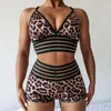 Summer Sport Set Mulheres Mulheres Leopard Leopard Crop Top Shorts Terno Esporte Sports Sports Yoga Sportsuit Workout Outfit Respirável Gym Set X0629