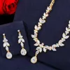 Beaeeen Luxury Dubai Gold Cubic Zirconia Leaf Drop Wedding Серьги Ожерелье Браслет 3 шт. Наборы ювелирных изделий для невесты JS217 H1022