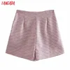 Tangada Women Elegant Plaid Print Skirt Shorts Side Zipper Pockets Female Retro Casual Shorts Pantalones 4M130 210609