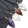 Natural Agate Obsidian Healing Crystal Gilded Edge Arrow Pendant Original Raw Quartz stone Men Necklace Jewelry