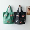 Storage Bags Korean Style Canvas Bag Water Bucket Handbag Shopping Cherry Print Waterproof Moisture Small Lunch Box School