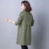 Women Trench Coats Autumn Winter Lapel Long Sleeve Buttons Loose Office Lady Midi Jackets Casual Solid Wide Waisted Windbreaker 210522