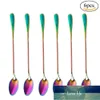 Thee scoops 6pcs / lot roestvrij staal langverpakking lepel regenboog dessert ijs roeren theelepels bestek set