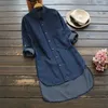 Women's Casual Shirts Denim Cowboy Blue Jeans Blouse Long Sleeve For Women Turn-down Collar Plus Size Blouses &