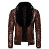 Men's Fur & Faux Trendy Collar Detachable Leather Jacket Men Fashion Motocycle Jackets Coats Slim Fit Windproof Warm